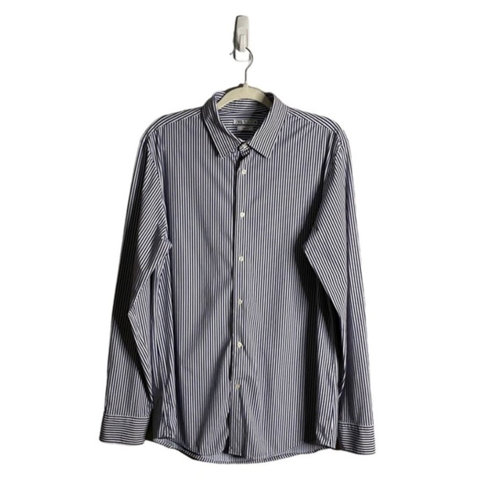 Zara Men's Blue/White Slim Fit Button-Down Shirt